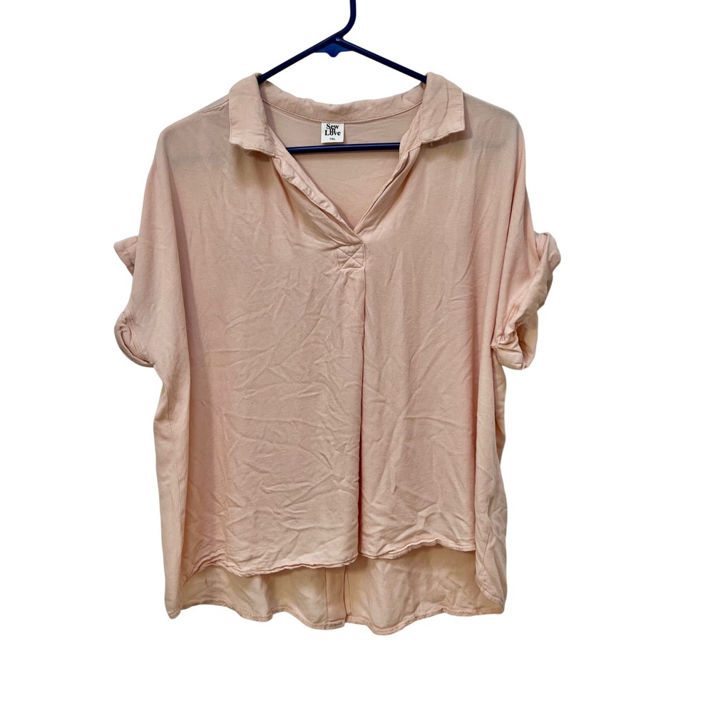 Sew In Love Pink Peach Rayon‎ V-Neck Button Back High Low Blouse Top 1XL